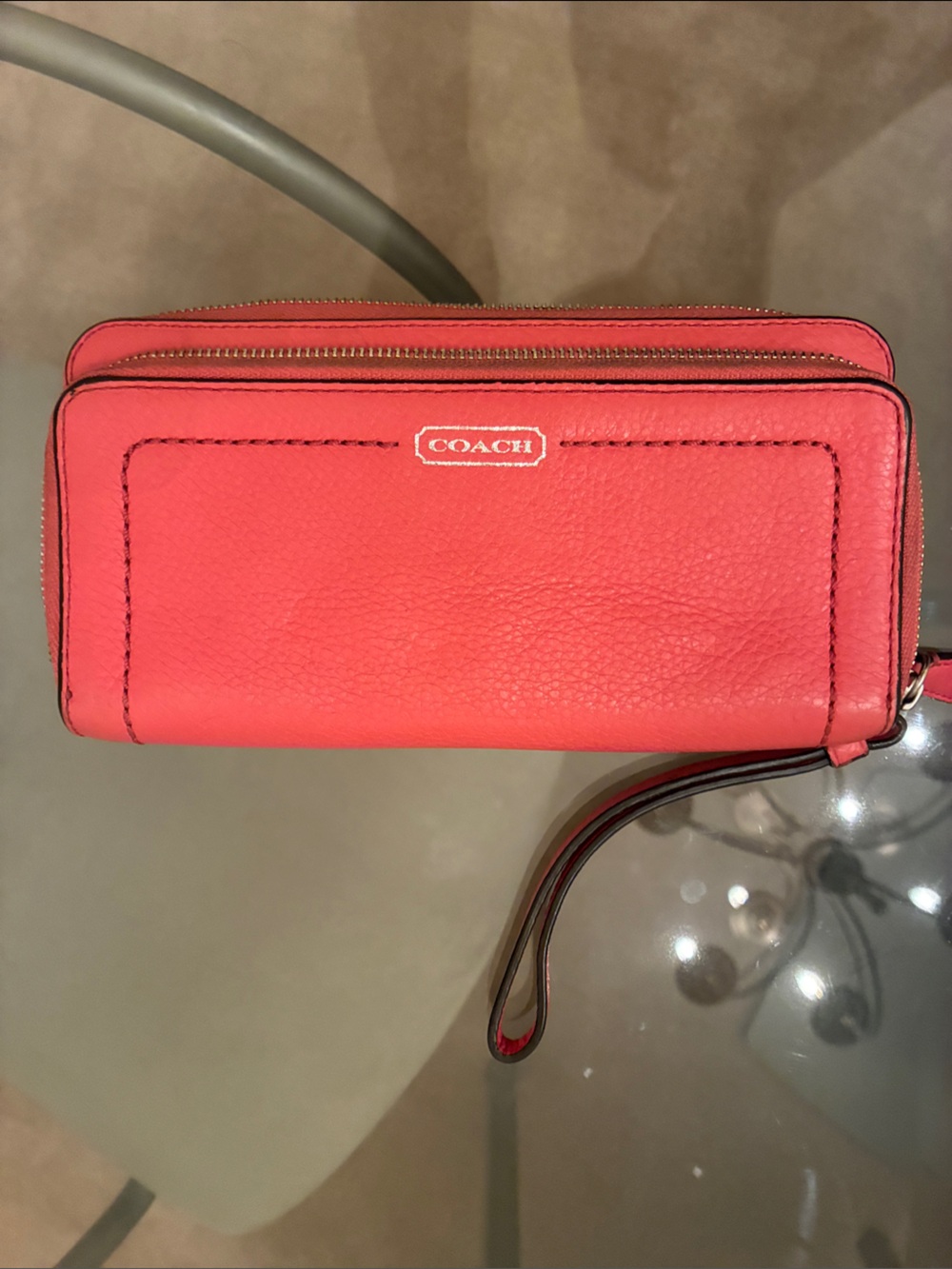Coach Coral Leather Wristlet Clutch with Detachable Strap